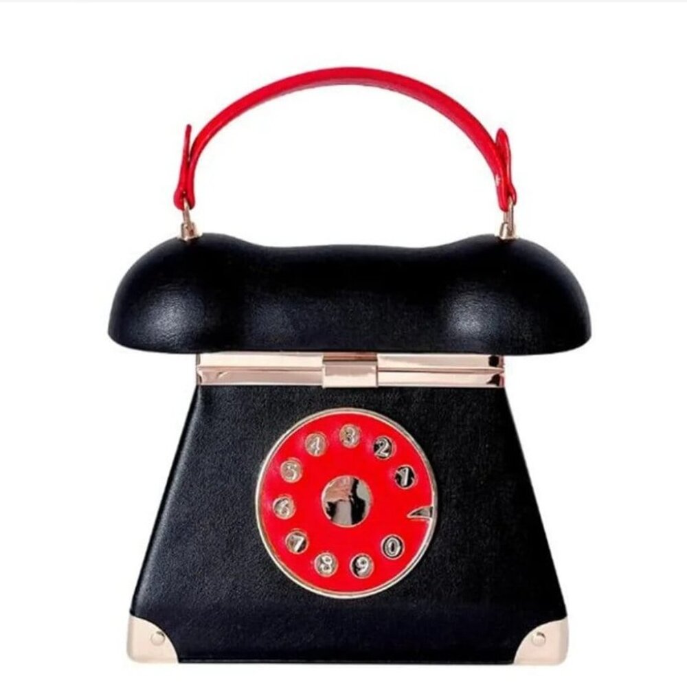 Telephone Handbag (Crossbody Option)  Black